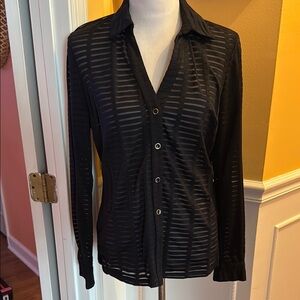 Cache Black Sheer Striped Blouse